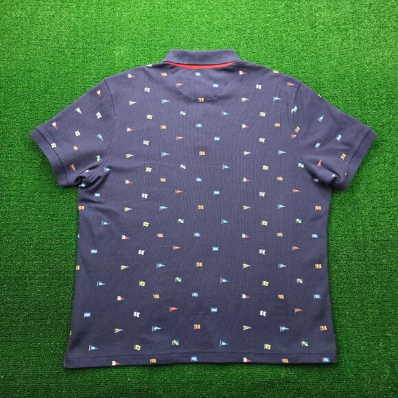 Club Room Polo Shirt Mens 2XL Blue Estate Performance Golf Preppy Flag Print AOP - Picture 7 of 7